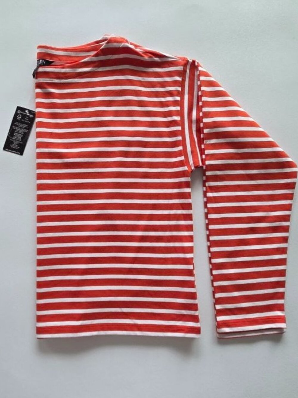$90 Lauren Ralph Lauren Cotton Jersey Stripe Boat Neck Long Sleeve Top Size L - Picture 4 of 13